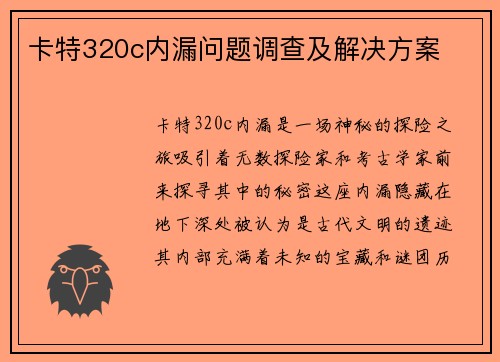 卡特320c内漏问题调查及解决方案