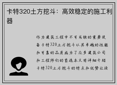 卡特320土方挖斗：高效稳定的施工利器